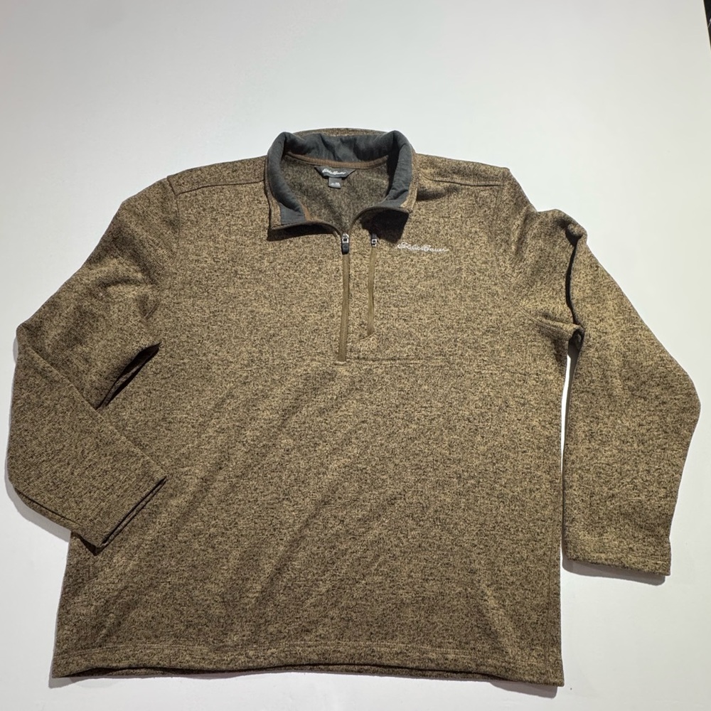 Eddie Bauer Men's Brown Knit Sweater Size XXL Long Sleeve Logo 1/4-Zip
